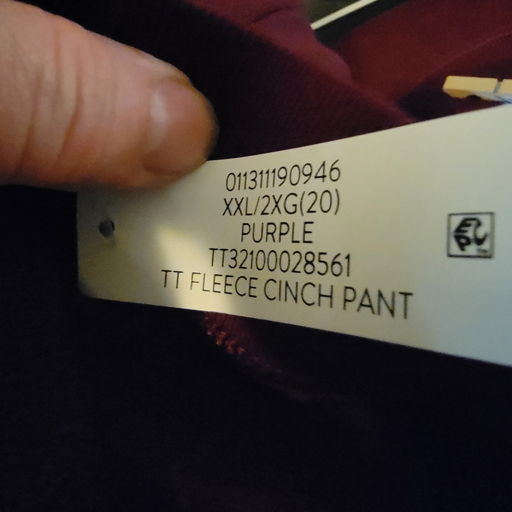 Time & Tru Purple Sweat IT Fleece Cinch‎ Pant  XXL - Picture 7 of 8